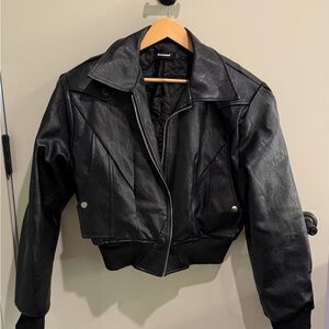 Cropped Black Leather Jacket